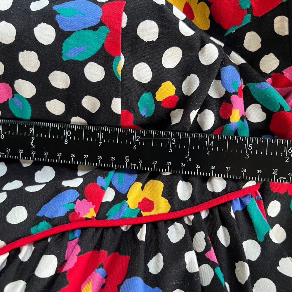 Leslie Lucks Vintage Dress Women 8 Black Floral Polka Dot Excellent Cottagecore - Picture 10 of 10